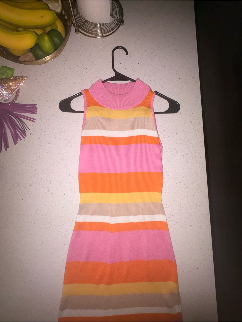 Fashion Nova Pink Orange Yellow Striped Knit Mini Dress